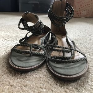 Strappy army green sandals