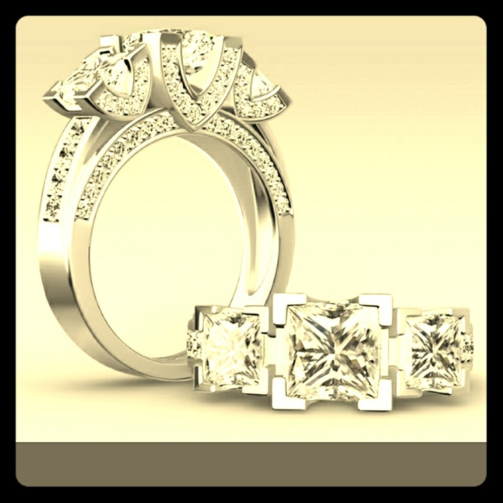 3 stone princess cut wedding, engagement ring 6