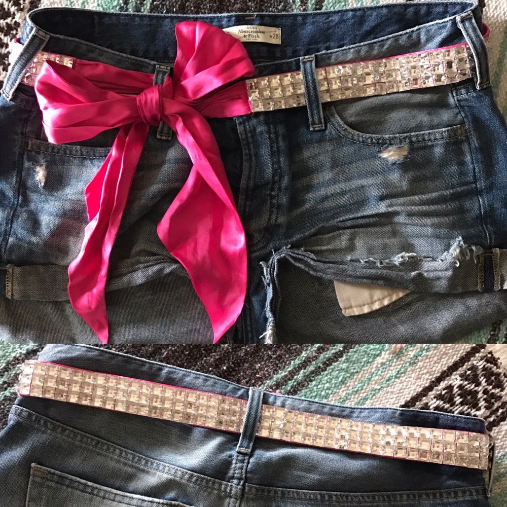 Pink silk & crystal stud belt