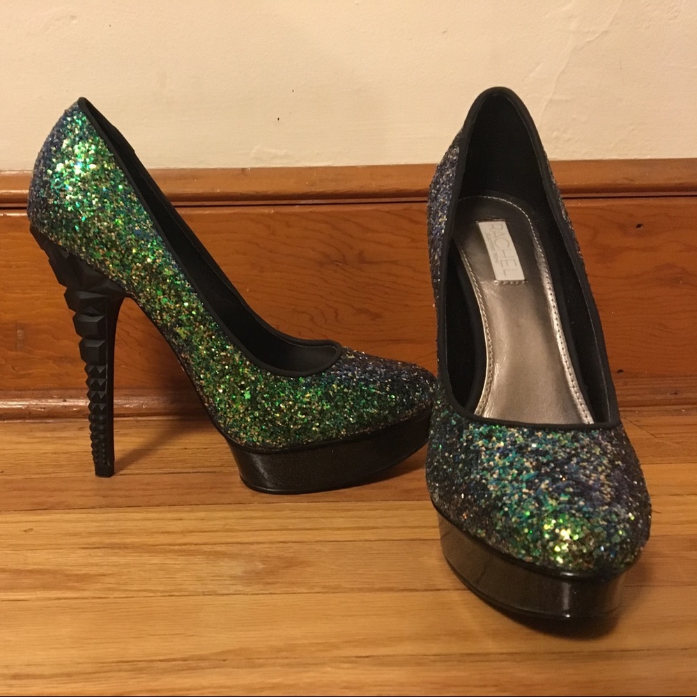 Rachel Green Glitter Wedge Toe Heel
