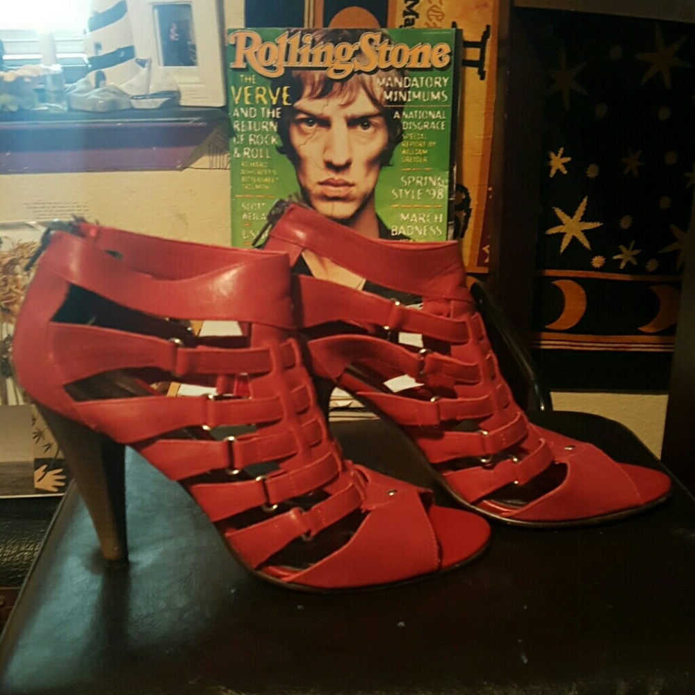 Red ANDREA leather heels