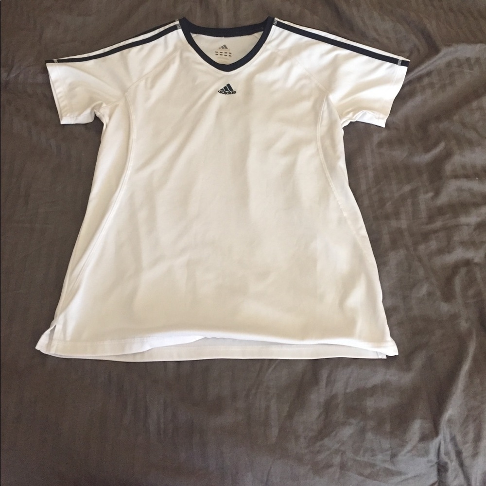 White and navy blue adidas soccer jersey t-shirt