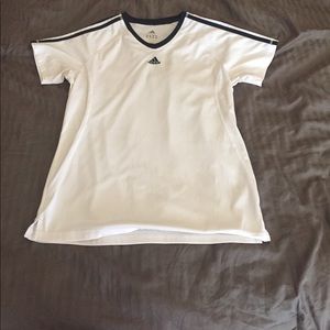 White and navy blue adidas soccer jersey t-shirt