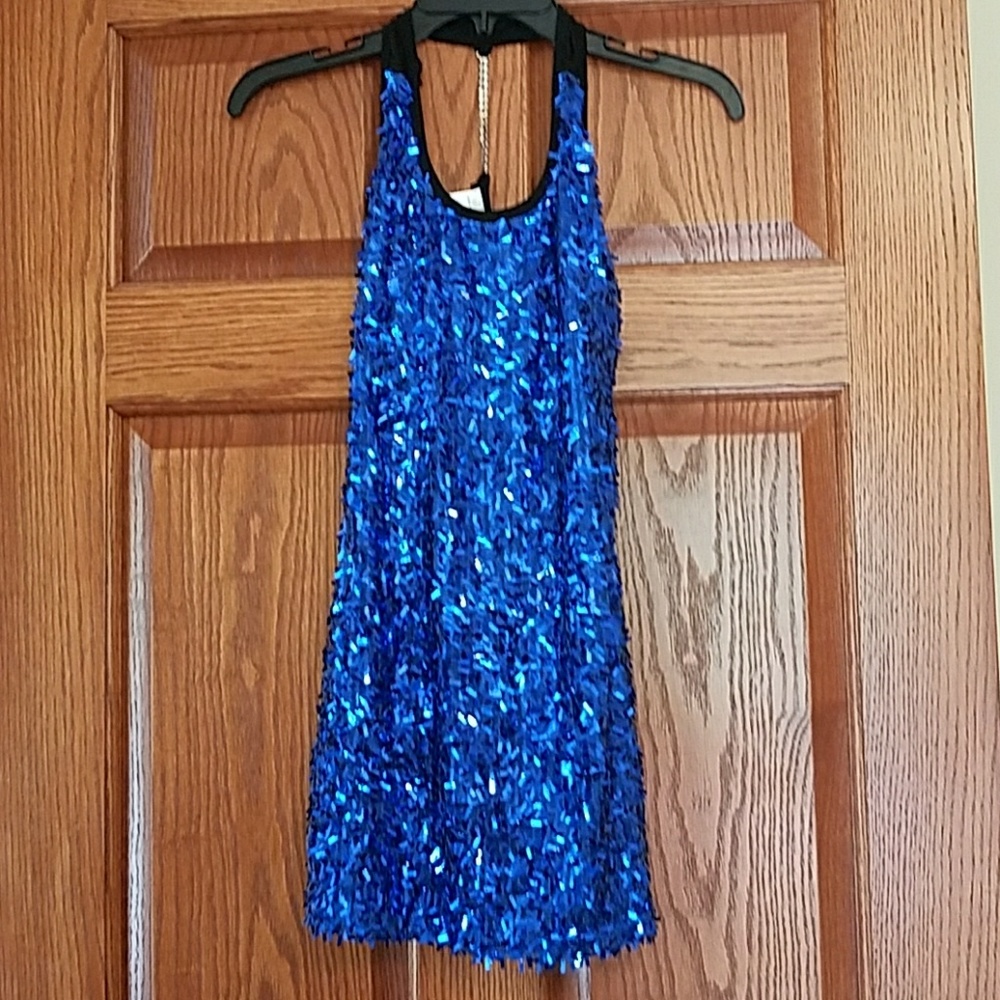 Blue sequin tank top