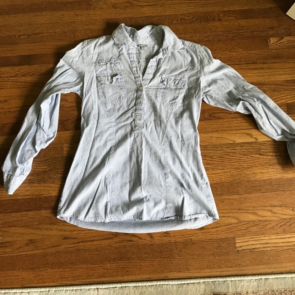 Cotton blue and white pine strip button down