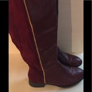 Burgundy wide calf knee high boots