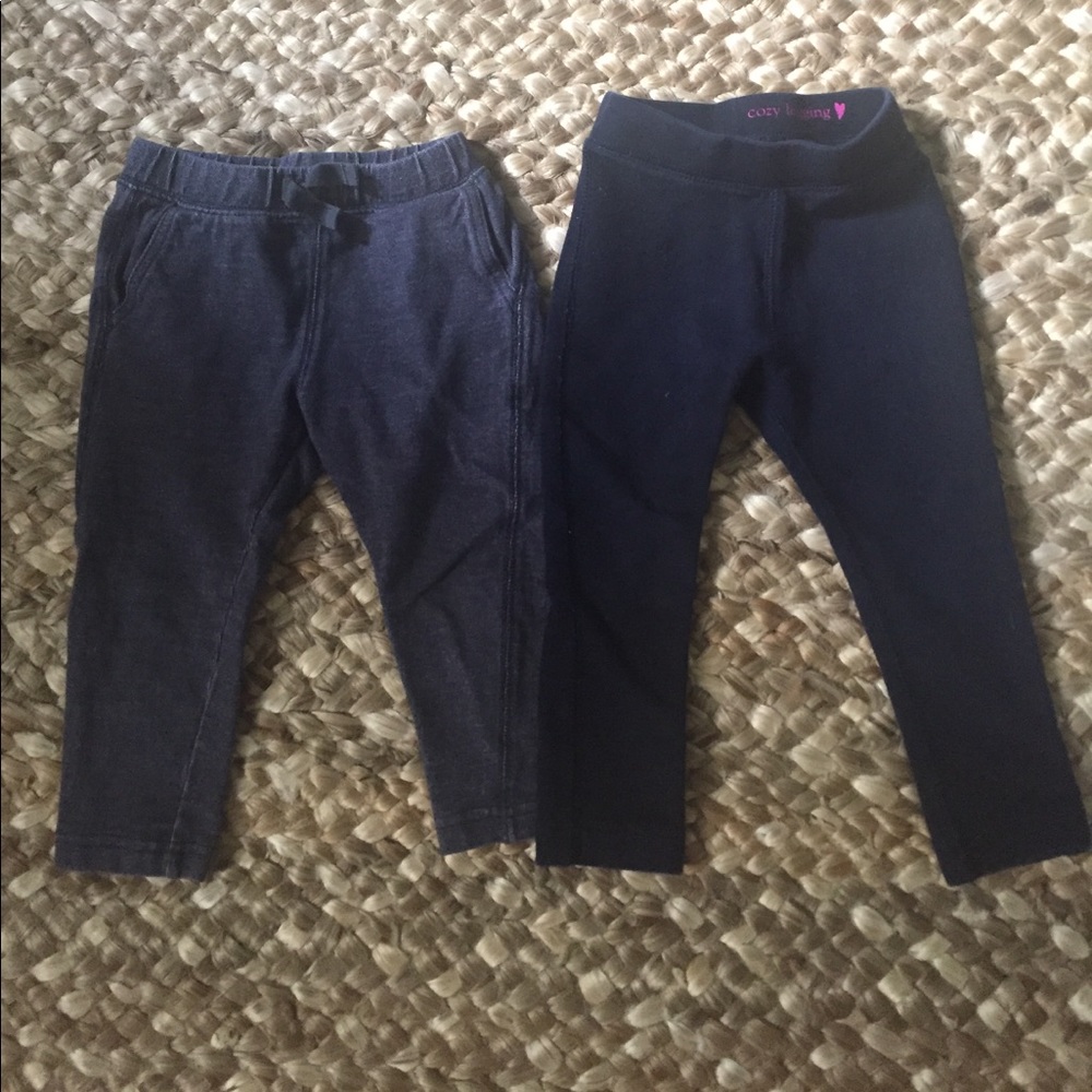 Tea collection jeggins and navy crew cuts pant.