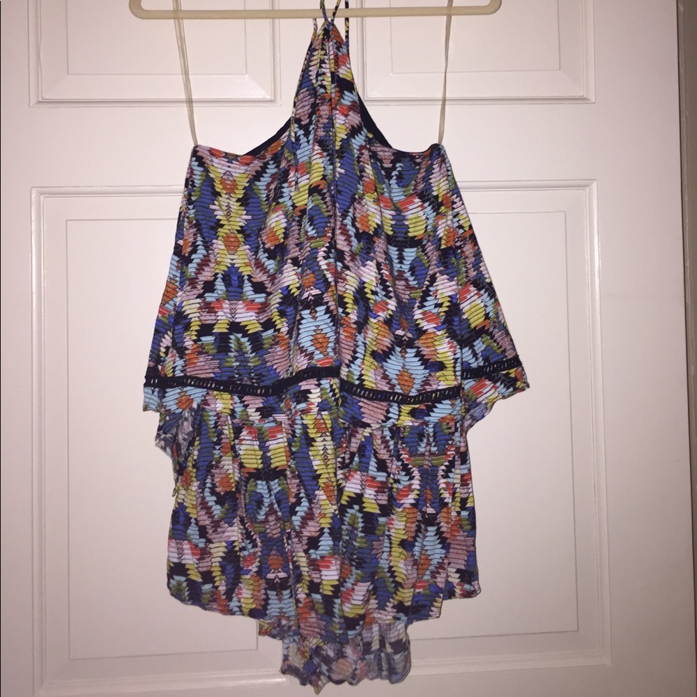 Colorful romper with neck tie