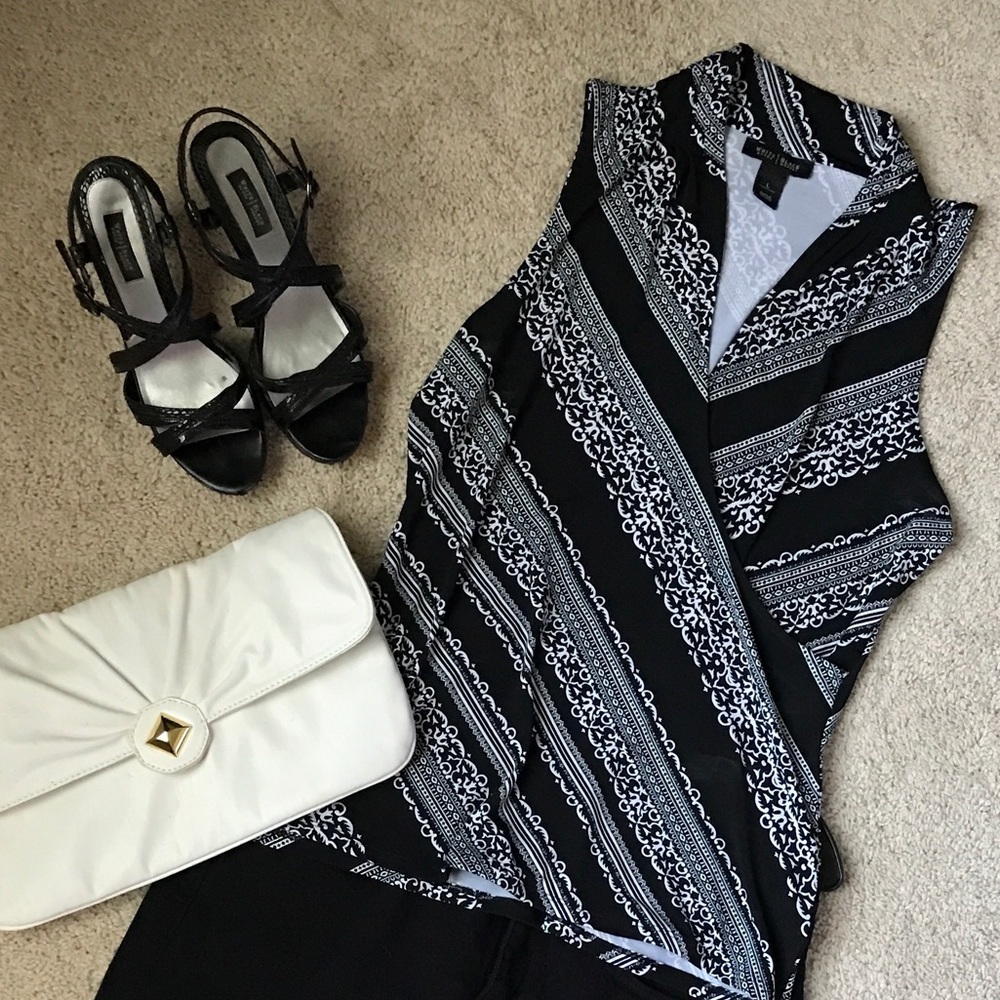 Silky WHBM B&W Crossbody Wrap Top