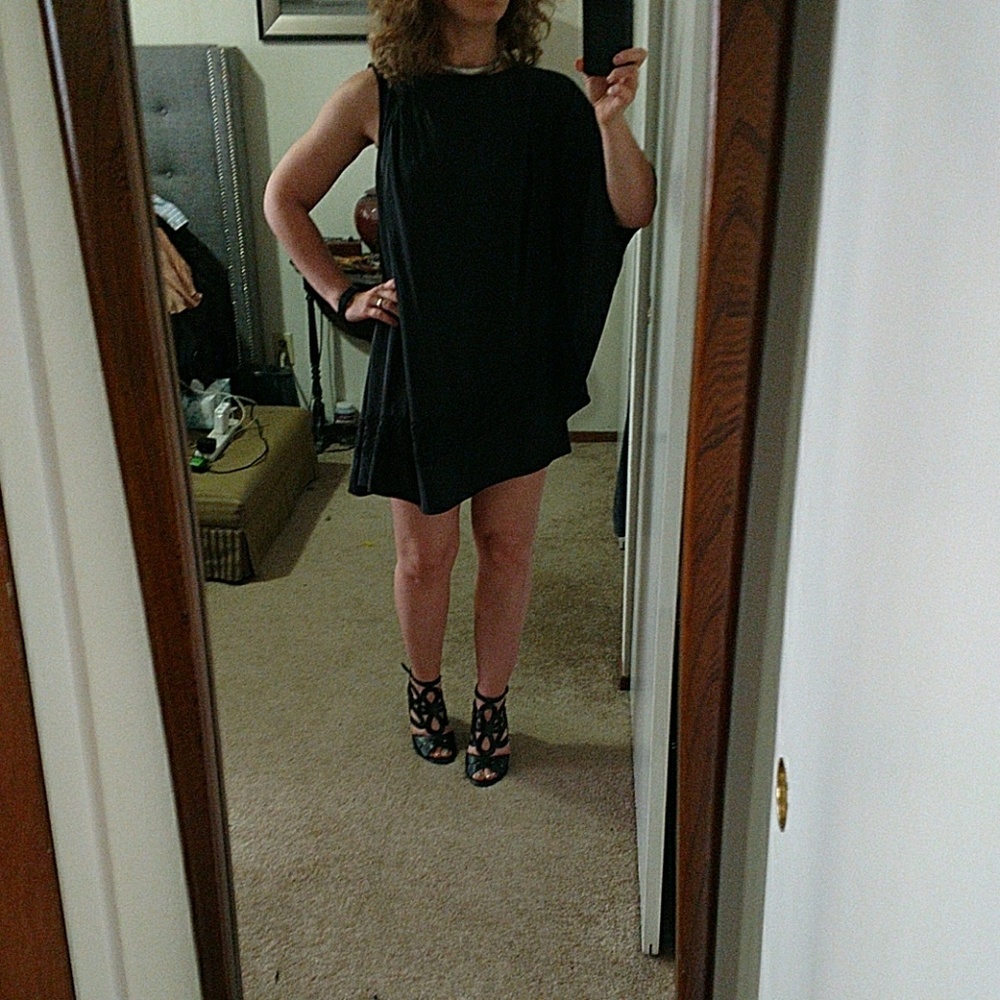 Free People One Sleeve Black Cape Dress