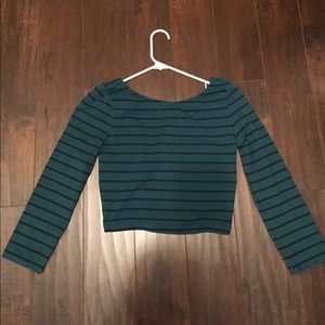 Blue and black striped long sleeve crop top
