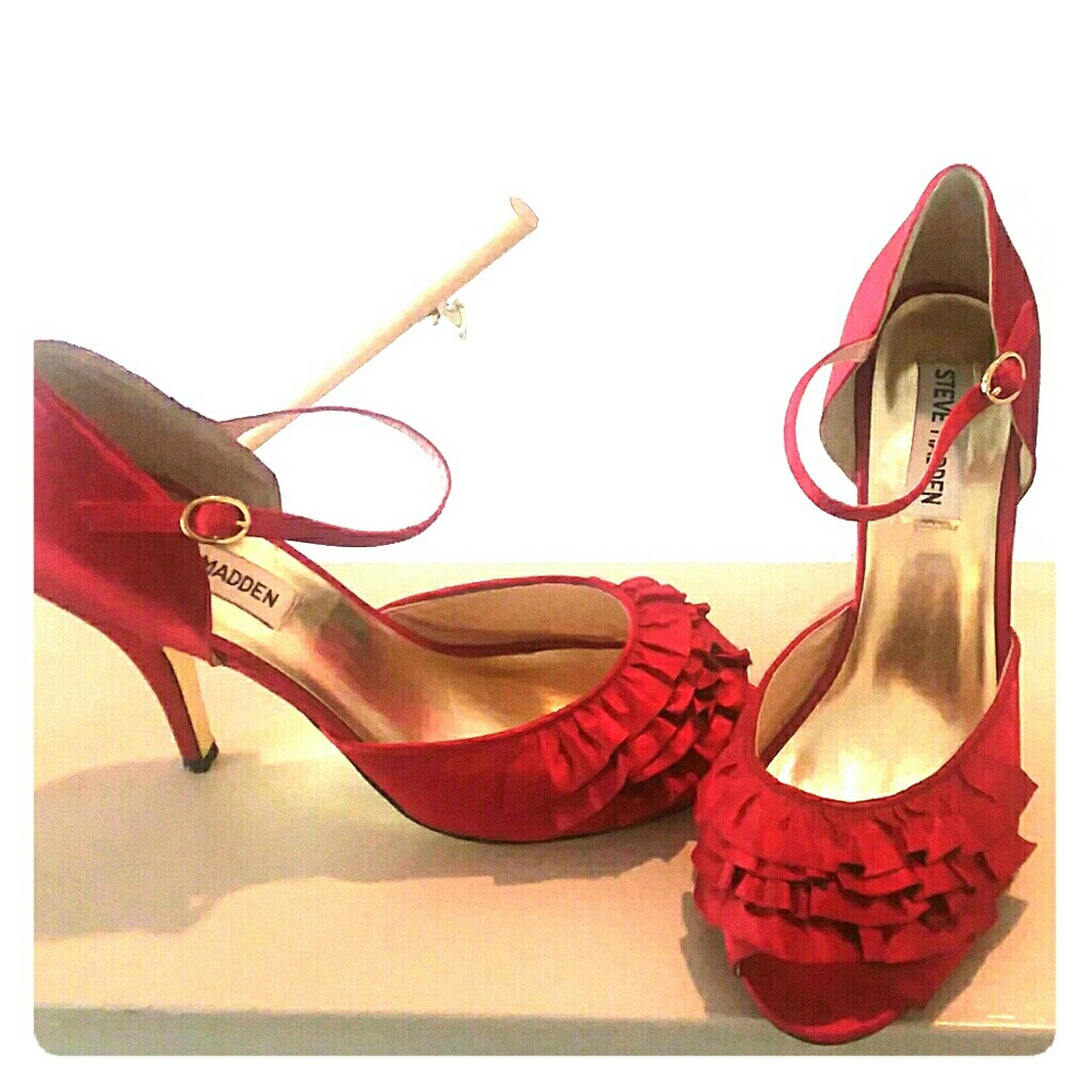 Steve Madden Red Ruffle Satin Heels