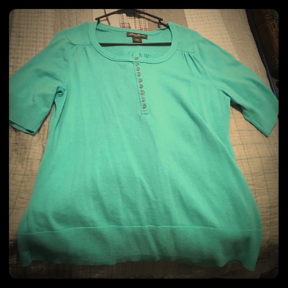 Eddie Bauer teal button up short sleeve sweater