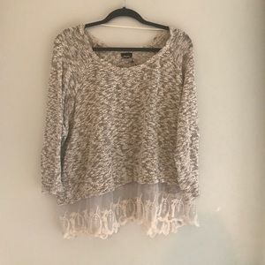 Wallpapher sweater with lace trim