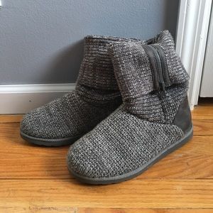 Gray Knit Slouch Boots - Foldable Top