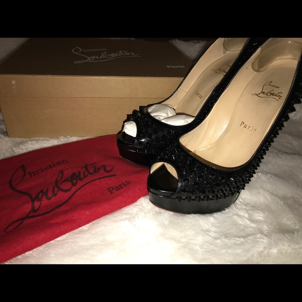 Christian Louboutin Black Leather Spike Heel