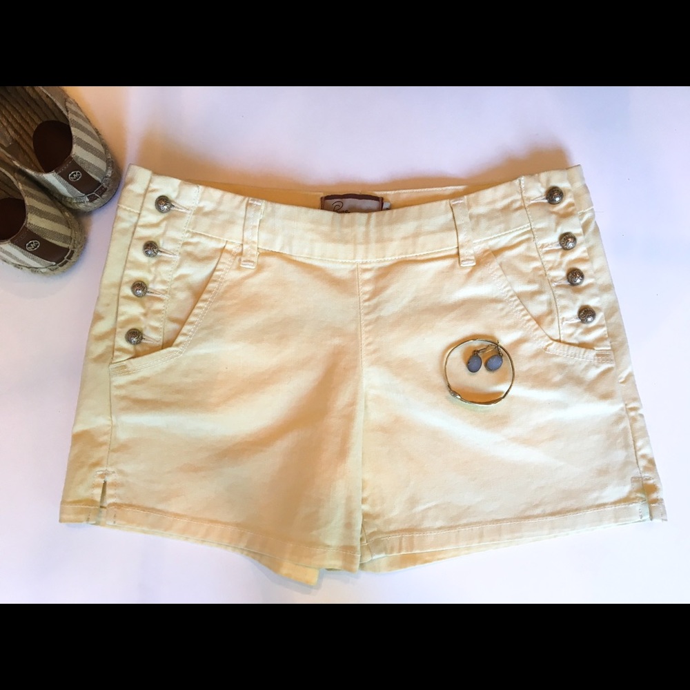 Paige Denim Short in butter yellow w/side buttons