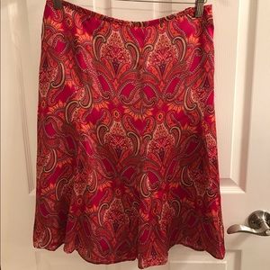 Silky Ann Taylor Pink & Red Paisley Skirt