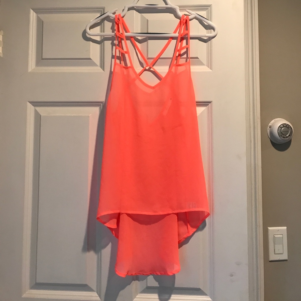 Neon Pink Sheer Open-Back Tank Top