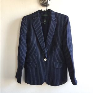 LAUREN Palph Lauren Dark Blue Striped Blazer