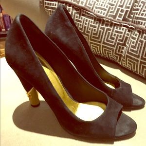 CHANEL black suede and gold heel shoes sz 6