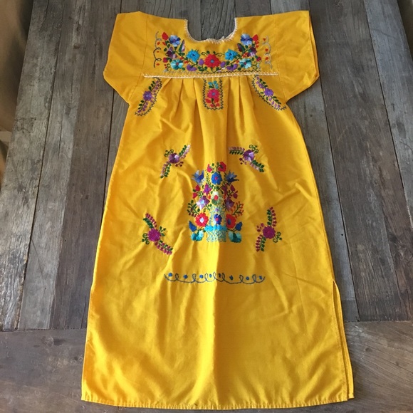 Other - ❤️HP❤️ Yellow Embroidered Mexican Dress Child's