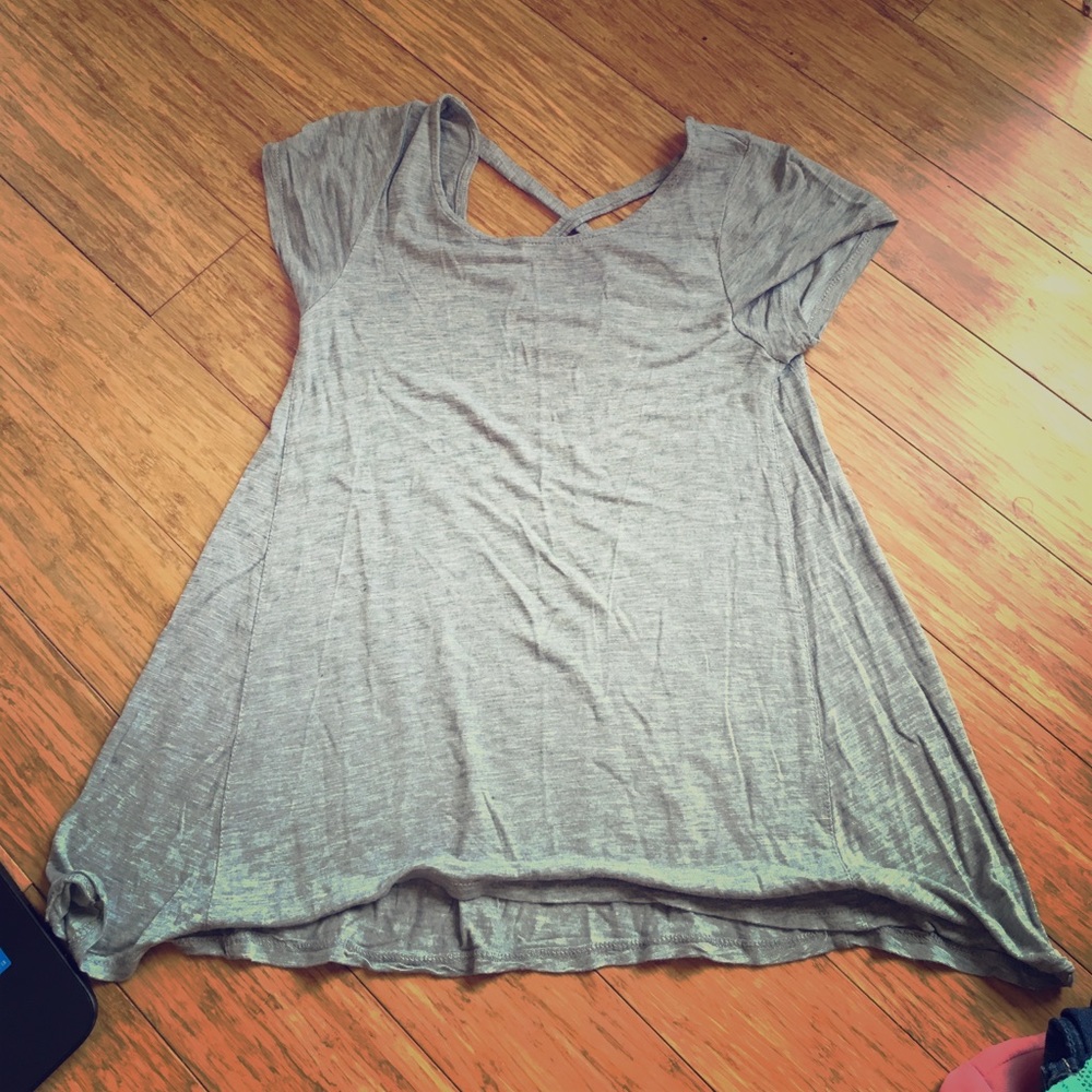 Grey flowy top with cross on back