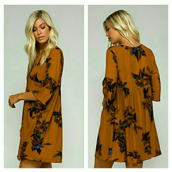 Mustard Bohemian Floral Dress - Picture 2 of 2