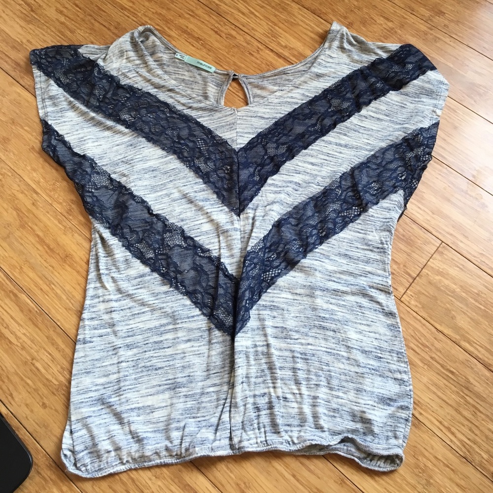 Grey blouse with blue lace