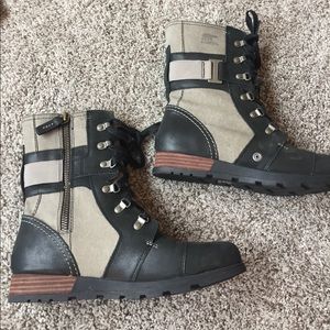 Tan and black barely worn boots