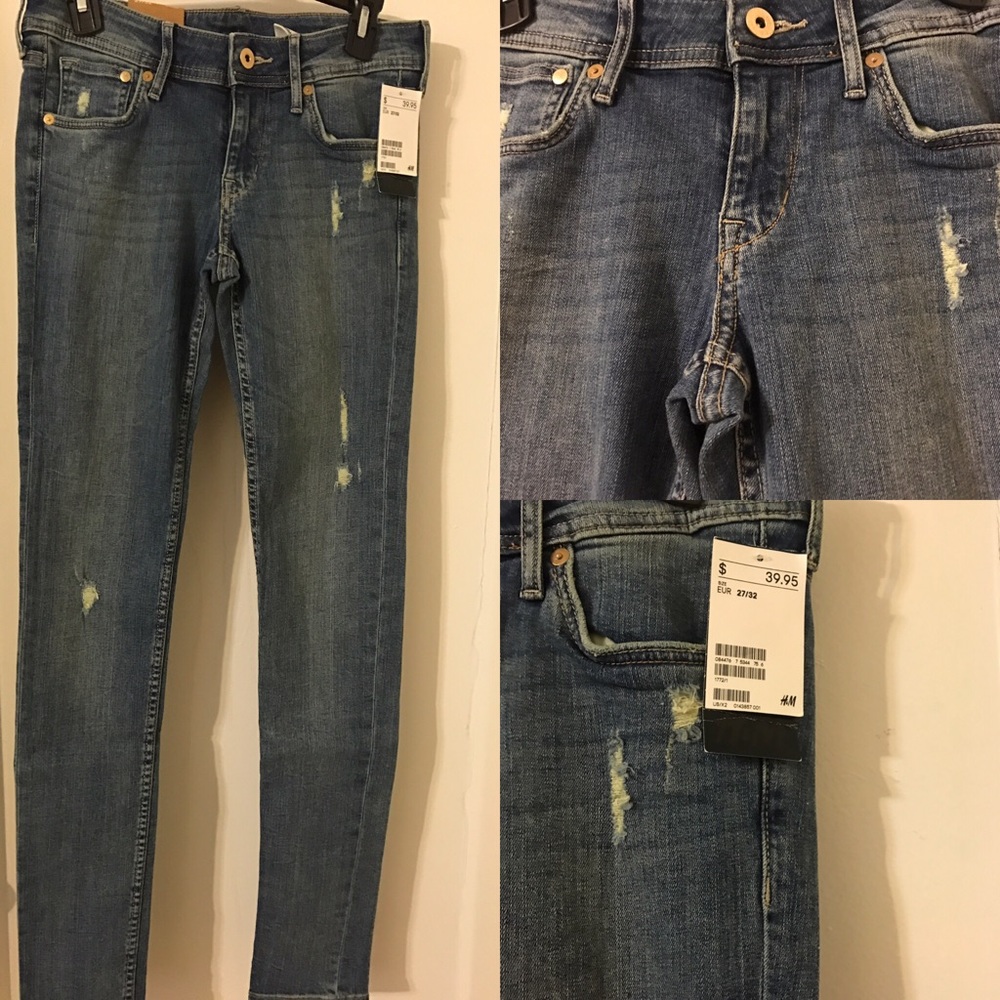 H&M Ripped skinny blue jeans