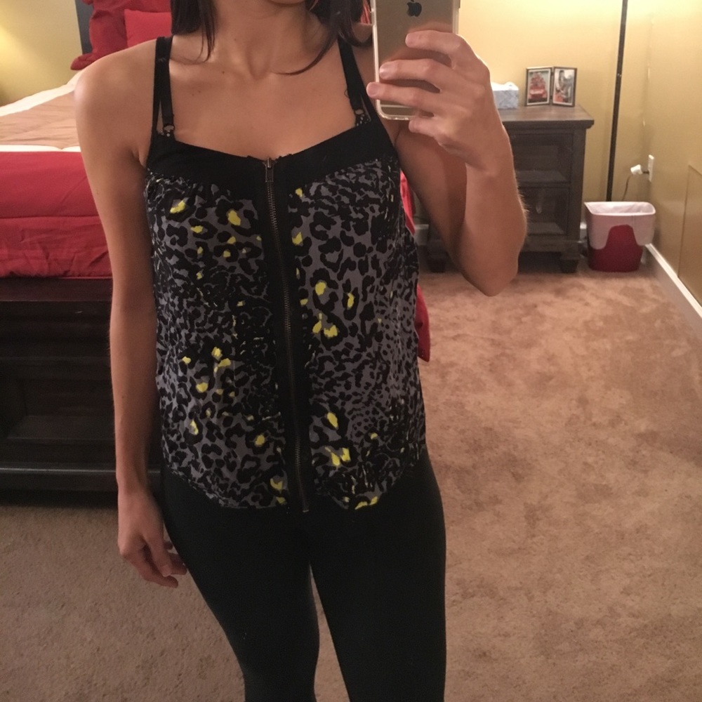 Black/Gray/Lime Green Leopard Top