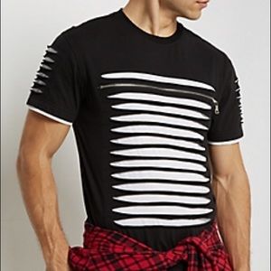 Black Slashed & Zipped Layered Tee