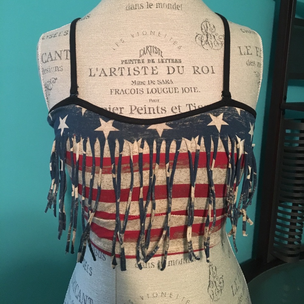 american flag fringe crop top