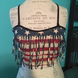american flag fringe crop top