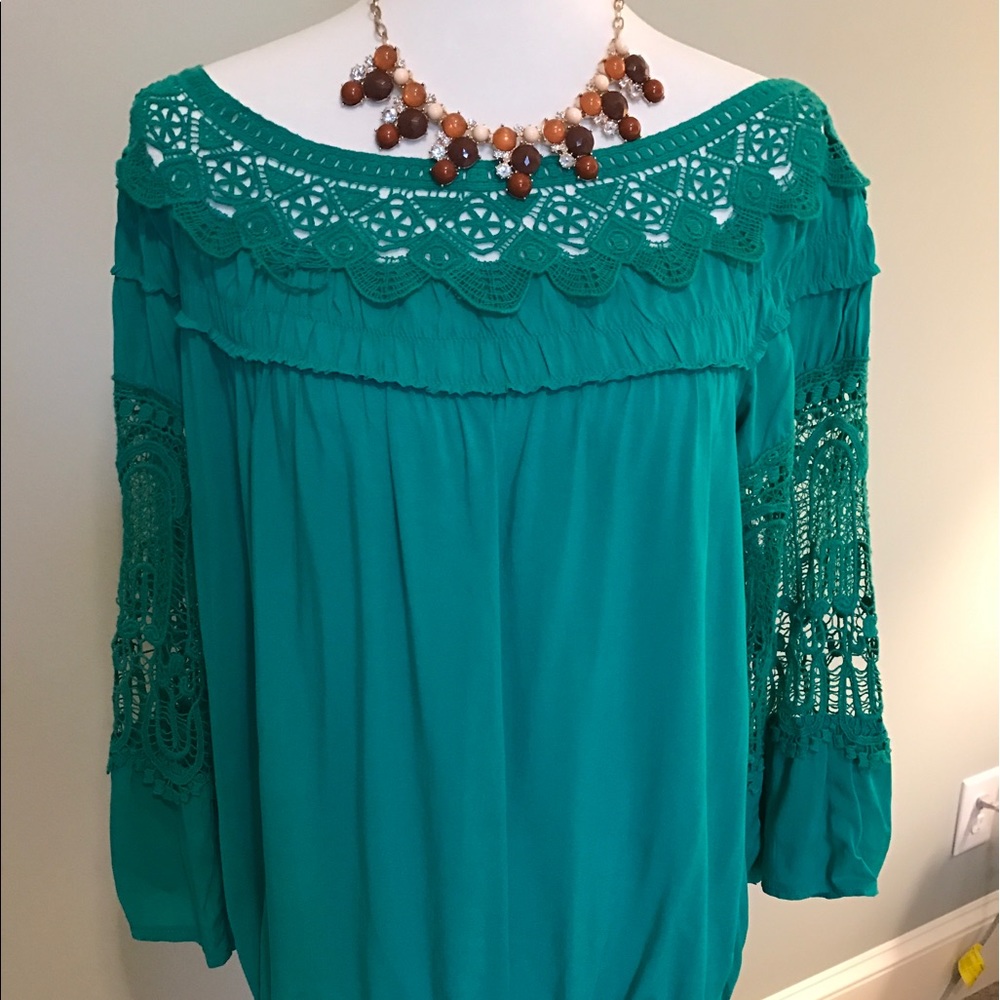Green off shoulder top