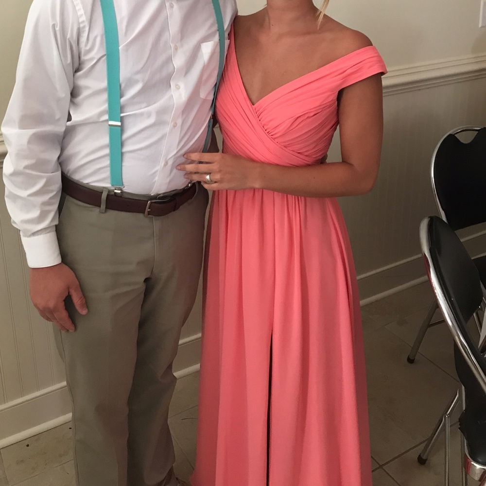 Coral off the shoulder gown