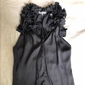 Unique top with ruffle collar and tie front