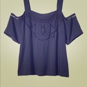 NWT Navy Cold Shoulder Top