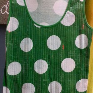 Sequence Green & White Polkadot Tank Top