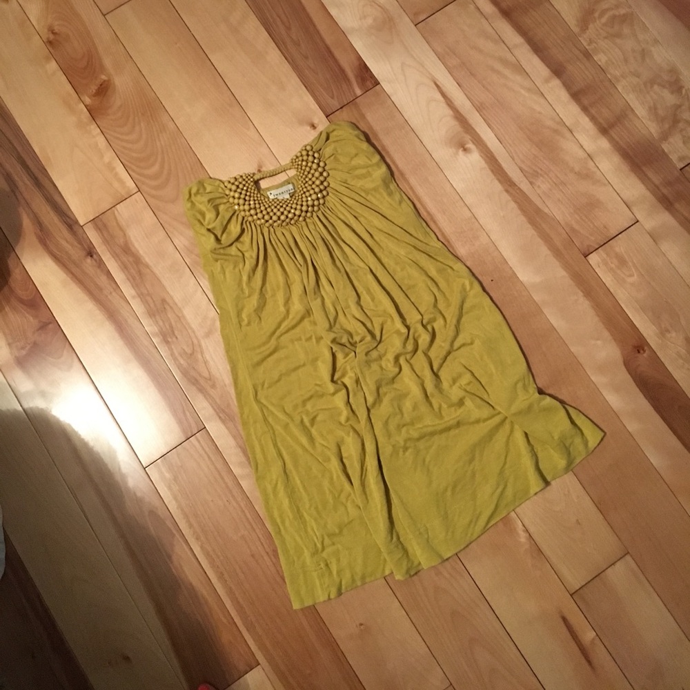 Mustard strokes dress with beading