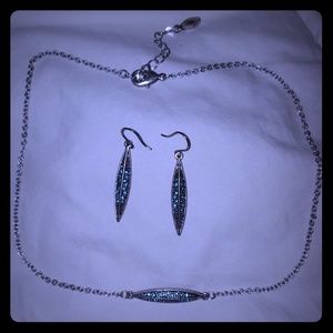 Blue and dark silver necklace and earring set