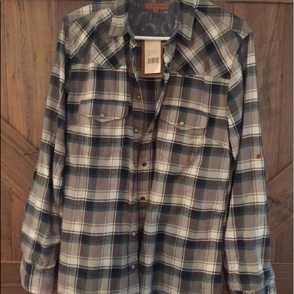 Jachs Girlfriend Medium teal/grey plaid button up