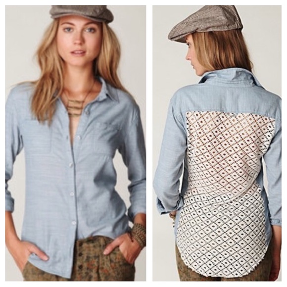 Free People Tops - Free People chambray button-down crochet back top