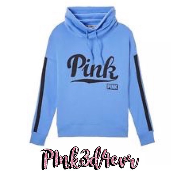 PINK Victoria's Secret Tops - VS PINK Cowlneck Light Blue with Black Stripes