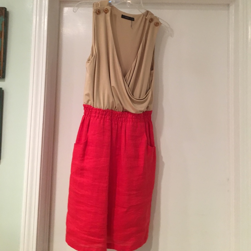 Tan and red dress