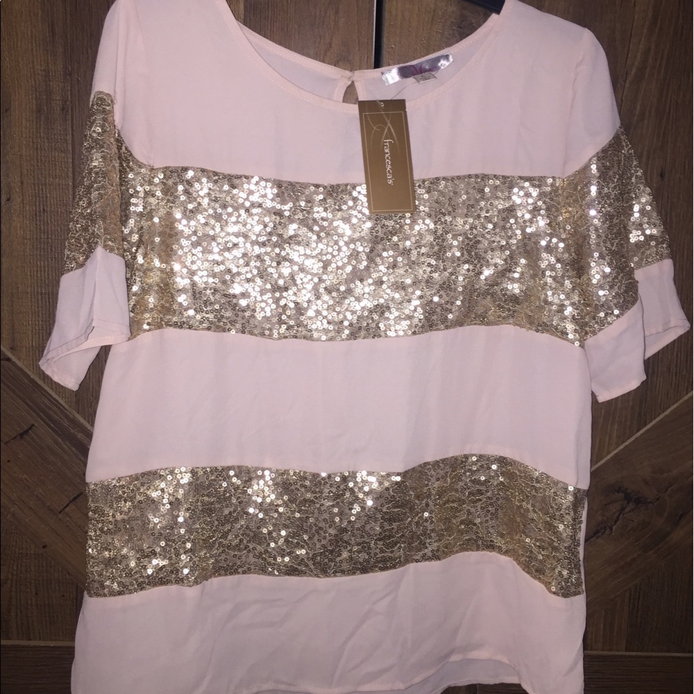 Francesca's gold sequin/blush color block top Lrg