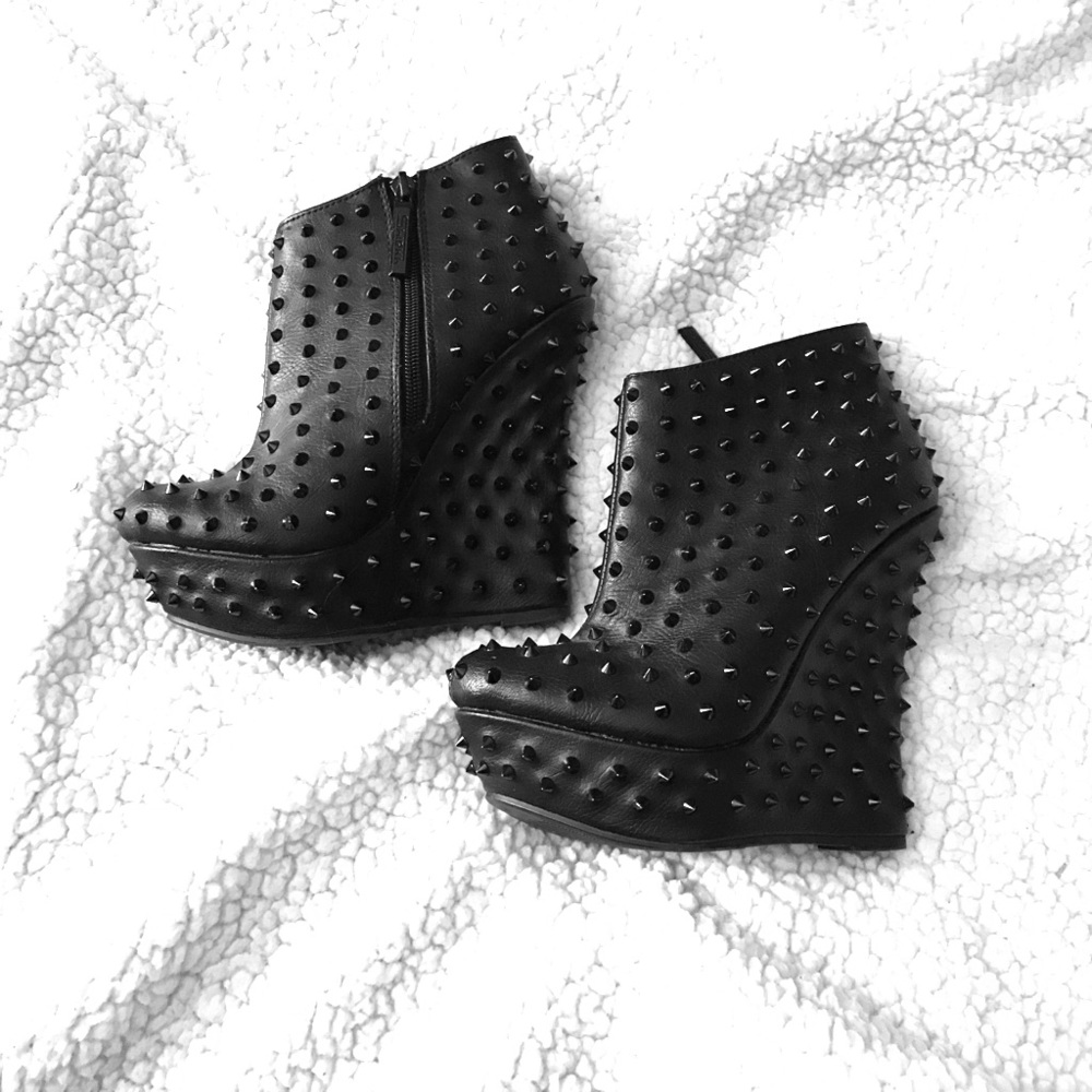 Studded wedge booties