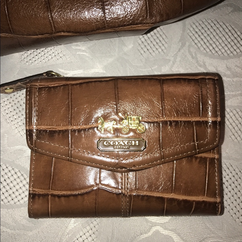 Croc Embossed Leather Coach Bag