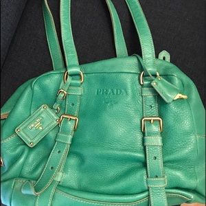 Authentic Prada green leather bag A+ shape